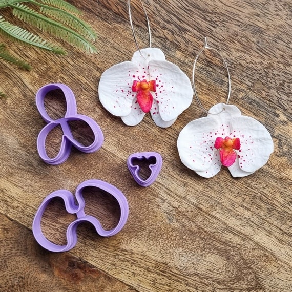 Polymer Clay Earring Cutters Set of 3 Orchid Moth Orchid Phalaeonopsis Clay  Key Ring Badge Charm Sharp Embossed Cutter UK 3D Printed 