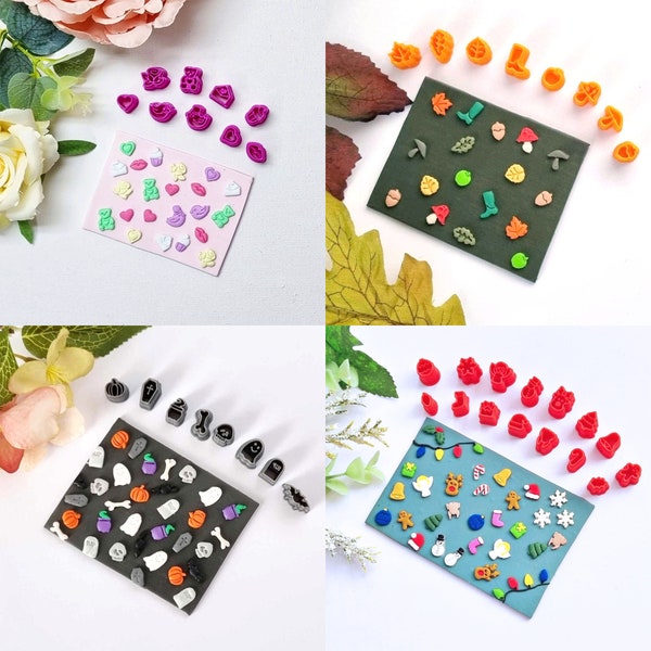 Tiny Micro Polymer Clay Slab Cutters Sets Embossing Tool Cutter Xmas Christmas Halloween Valentines Day Autumn Fall Winter