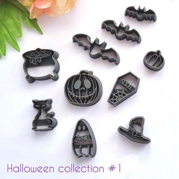 Polymer Clay Earring Cutters Halloween Collection #1 Ghost Pumpkin Coffin Cauldron Witches Hat Cat Bat scary Clay Sharp Cutter Tools