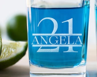 21st Birthday Split Monogram Shot Glass: Personalized Birthday Favor for Men or Women