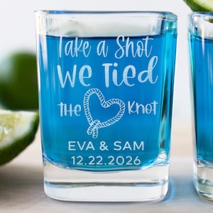 We Tied the Knot Wedding Shot Glass: Personalized Wedding Favor