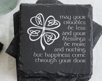 Irish Quote Slate Coaster Set of 4: Personalized Housewarming or Celtic Gift