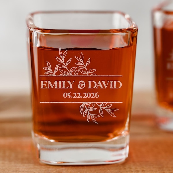 Wedding Favors Custom Shot Glasses - Unique Bride Groom Gift for Rehearsal Dinner or Wedding Giveaway, Party Gifts Ideas