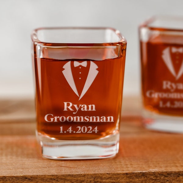 Gift For Groom, Groomsmen Gift Ideas, Square Shot Glasses, Groomsman Proposal, Groomsmen Gifts, Best Man Gift, Groomsmen Proposal