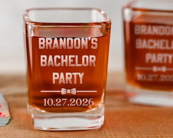 Bachelor Party Gifts Custom Shot Glass: Engraved Bachelor Favor Glasses