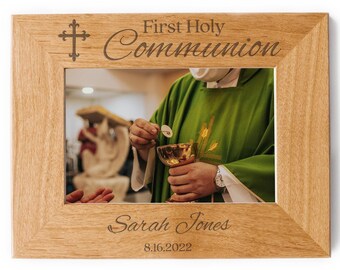 Cross First Holy Communion Picture Frame: Personalized Boy or Girl Communion Gift