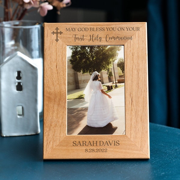 First Communion God Bless Landscape Picture Frame - First Communion Gifts For Girls or Boys, Holy Communion, First Communion Gift