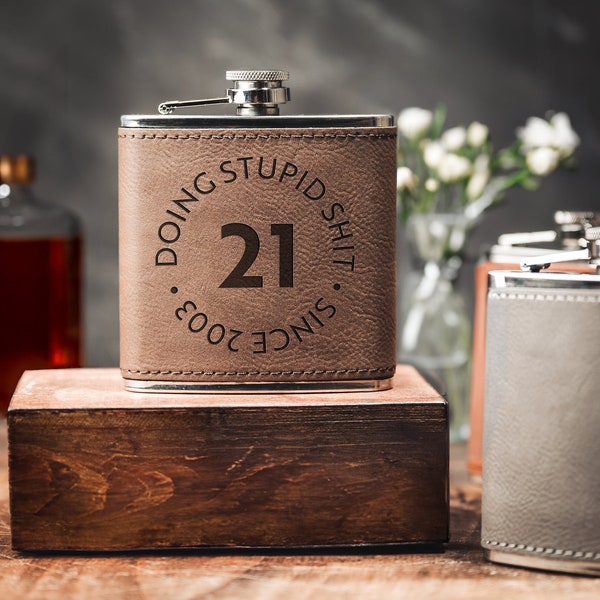 Doing Stupid Shit 21st Birthday Flask - 21st Birthday, Liquor Flask, Decorations For Him, Stainless Steel Flask, Gifts For Him