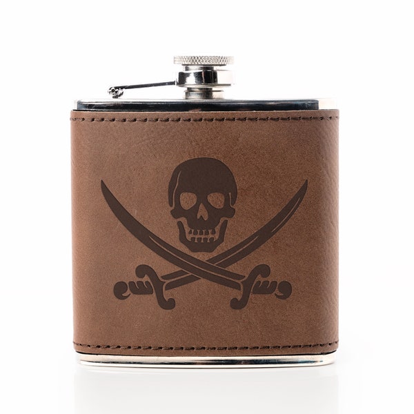 Jolly Roger Pirate Flask - Travel Flask, Jolly Roger, Leather Flask, Pirate Flask, Pirate Costume, Backpacking Flask, Flask For Men