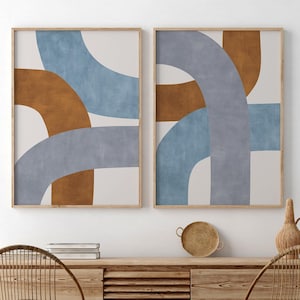 Mid-Century Modern Art Prints: Ochre, Blue & Grey (Digital Download)