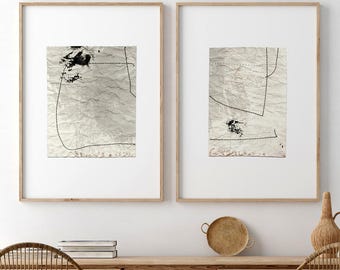 Zestaw 2 japońskich wydruków artystycznych w stylu wabi sabi: minimalistyczny, neutralny wystrój domu (do natychmiastowego pobrania)