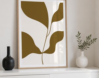 Mustard Brown Mid Century Botanical Print | Minimalist Wall Art | Scandinavian Home Decor | Neutral Abstract Printable | Digital Download