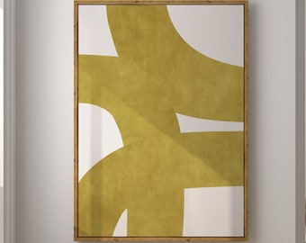 Moderne mosterdgele abstracte kunstdruk uit het midden van de eeuw (digitale download)