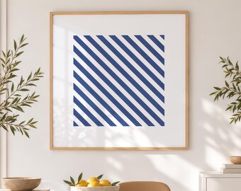 Blue Stripes Wall Art Print | Modern Minimalist Square Poster | Neutral Abstract Printable Art | Scandinavian Home Decor | Digital Download