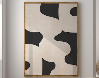 Mid-Century Modern Art Print: Black Beige Organic Shapes (Digital Download)