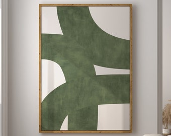 Zielony abstrakcyjny wydruk artystyczny w stylu Mid-Century Modern (pobranie cyfrowe)