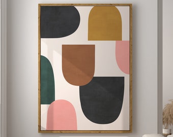 Moderne kunstafdruk uit het midden van de eeuw: terracotta, roze en beige (digitale download)