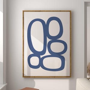 Mid Century Modern Blue Circles Art Print: Minimalist Organic Shapes (Instant Download)
