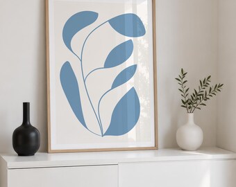 Mid-Century Bracing Blue Botanical Wall Art | Modern Art Print | Scandinavian Minimalist Decor | Blue Abstract Printable | Digital Download