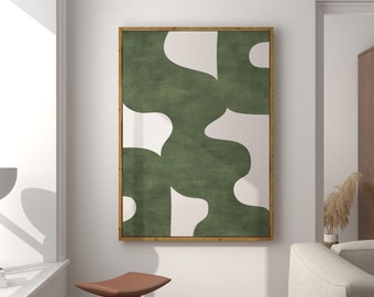 Grafika ścienna w kolorze zielono-beżowym w stylu Mid-Century Modern (do pobrania cyfrowego)