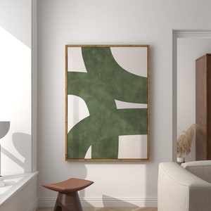 Linee organiche verdi di metà secolo, arte murale moderna minimalista stampabile / Arte murale stampabile con toni verdi e beige / Pittura verde beige