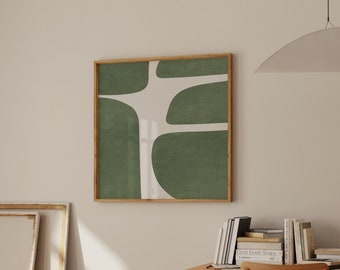 Art imprimable carré minimaliste beige vert, affiche numérique du milieu du siècle au rapport 1:1, peinture numérique contemporaine, téléchargement numérique, 30 x 30 po