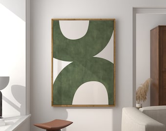 Mid-century Green Organic Lines Modern Minimalist Printable Wall Art | Green and Beige Tones Printable Wall Art | Green Beige Painting