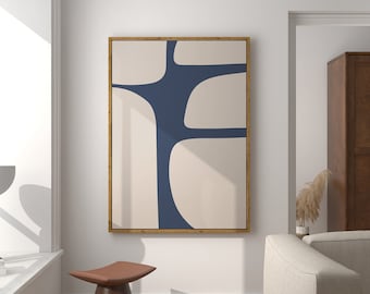 Mid Century Modern Art Print: Beige & Blue Abstract (Digital Download)