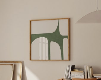 Art imprimable carré minimaliste vert beige, affiche numérique du milieu du siècle au ratio 1:1, peinture numérique contemporaine, téléchargement numérique, 30 x 30 po