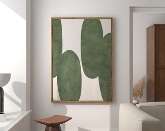 Minimalistische groenbeige kunstprint: midden van de eeuw modern (digitale download)