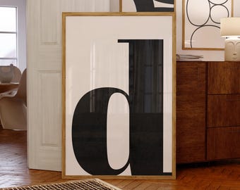 Minimalistyczny plakat z literą D: nowoczesna czarno-biała typografia (do pobrania natychmiast)