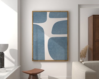Modern Bracing Blue Light Beige Printable Art, Mid Century Digital Poster, Contemporary Digital Painting, Digital Download, Home Decor Art