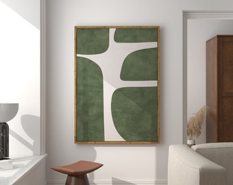 Modern Green Beige Minimalist Printable Art, Mid Century Digital Poster, Contemporary Digital Painting, Digital Download, Affordable Poster
