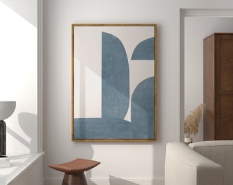 Modern Bracing Blue Minimalist Printable Art, Mid Century Digital Poster, Contemporary Digital Painting, Digital Download, Wall Art