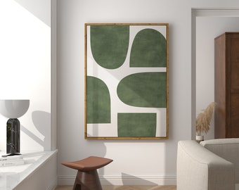Minimalistische groenbeige geometrische kunstdruk: midden van de eeuw modern (digitale download)