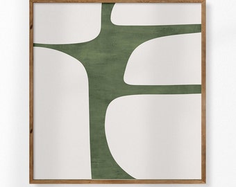 Lámina de arte moderno de mediados de siglo: Abstracto beige y verde (Descarga digital)