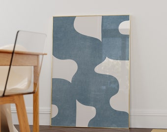 Trendy Bracing Blue Beige Mid-century Modern Minimalist Printable Wall Art | Contemporary Bracing Blue Printable Wall Art | Organic Shapes