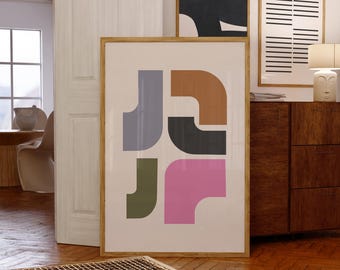 Mid Century Modern Geometric Art Print: Abstract Shapes (Digital Download)