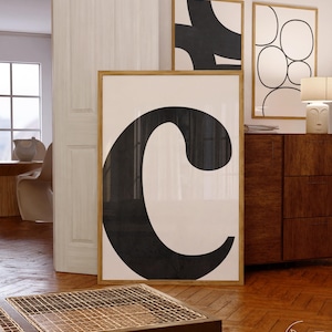 Impresión de arte de pared con la letra C en blanco y negro / Letra C imprimible del alfabeto / Arte de pared de estilo escandinavo / Letra C para habitación infantil
