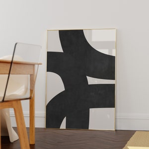 Mid-century Black Beige Trendy Organic Lines Modern Minimalist Printable Wall Art | Black and Beige Tones Printable Painting