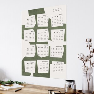 Wall Art Calendar Year 2024 Begins Sunday and Monday Mid-century Green ...
