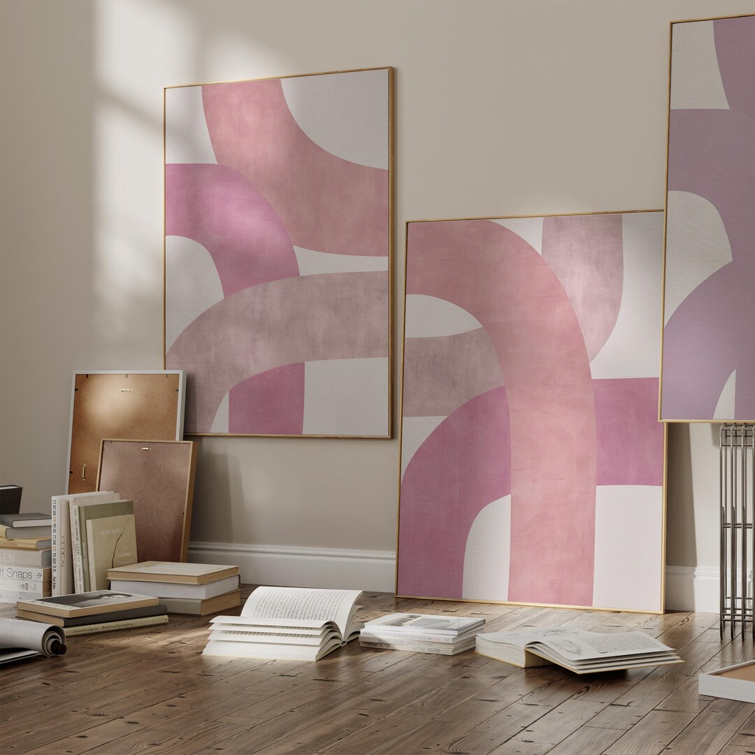 Mid-century Set of 2 Light Pink Light Beige Organic Lines Modern ...