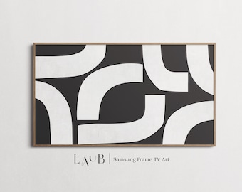 Art mural pour téléviseur à cadre Samsung noir et blanc Mid-Century | Peinture minimaliste moderne pour téléviseur à cadre Samsung | Décoration d'intérieur pour cadeau de Pâques au rapport 16:9