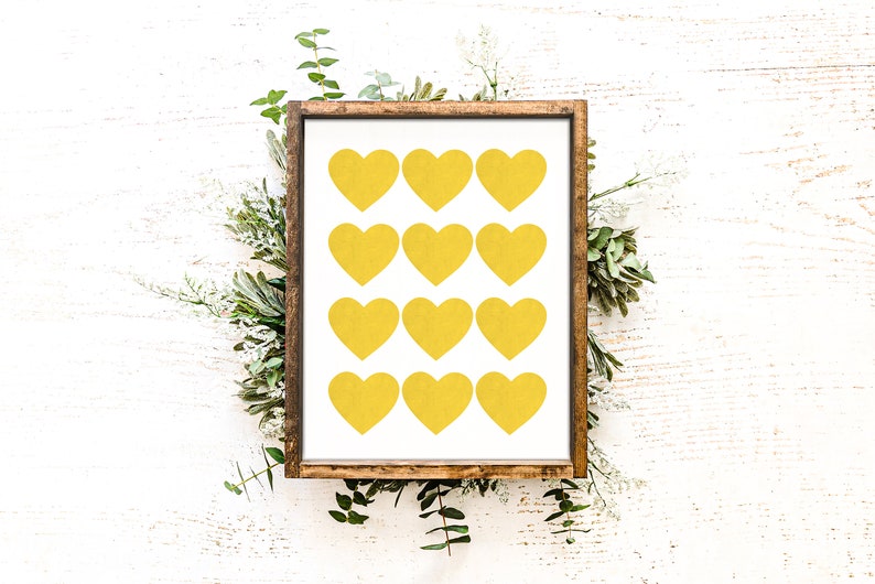 Mid-century Yellow Hearts Retro Minimalist Printable Wall Art Simple Scandi Folk Printable Poster Kids Wall Art Easter Gift Home Decor image 2