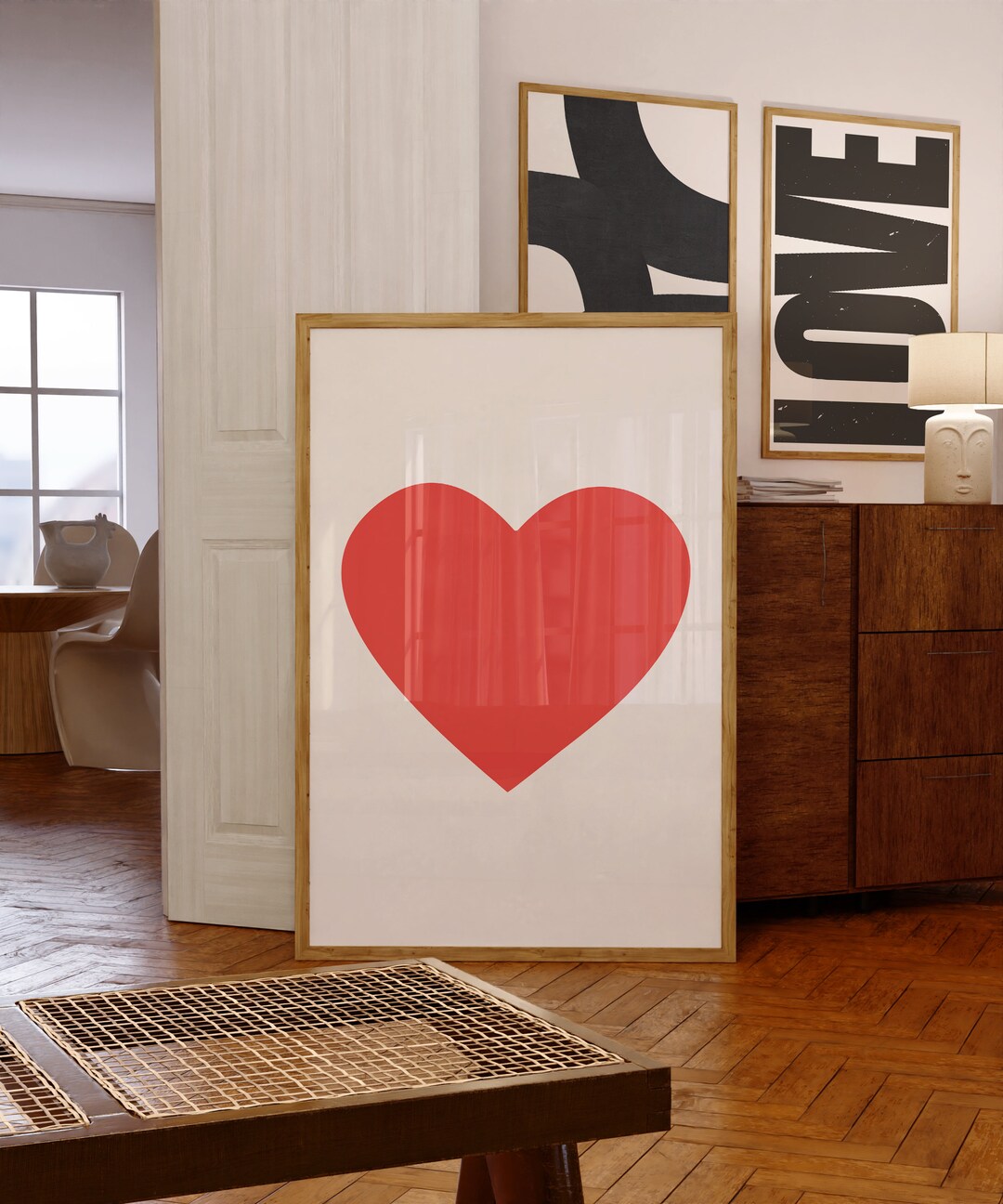 Mid Century Valentine Day Red Heart Wall Art, Retro Urban New York Vibe