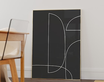 Black and White Minimalist Art Print: Mid-Century Modern Home Decor (Digital Download)