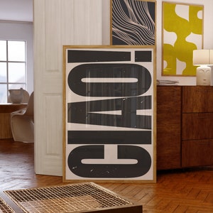 CIAO Moderne Schwarzlicht Beige Statement Typografie Minimalistische druckbare Wandkunst, skandinavische Kunstdruck, Retro Minimalist Digital Poster