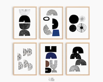 Set of 6 Minimalistic Modern Home Decor: Abstract Hand-Drawn Collage Prints (Digital Download)