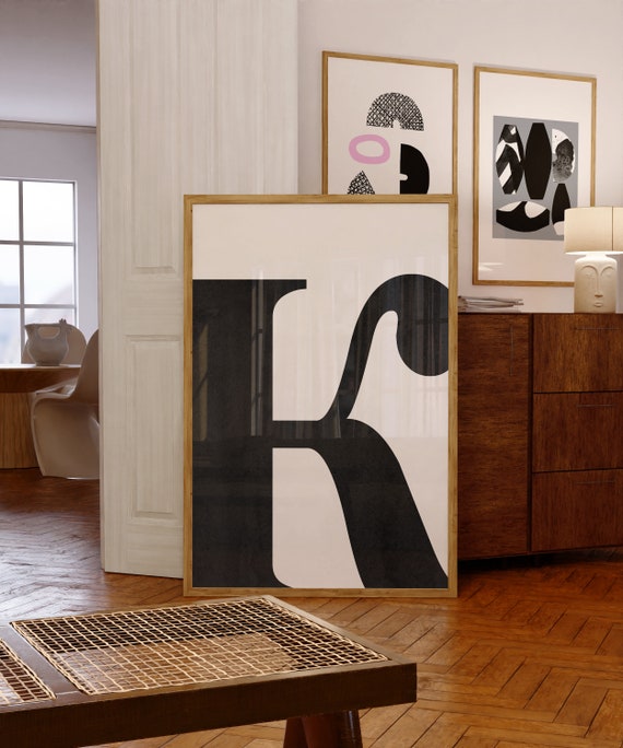 Black and White Letter K Print: Scandinavian Kids Room Art