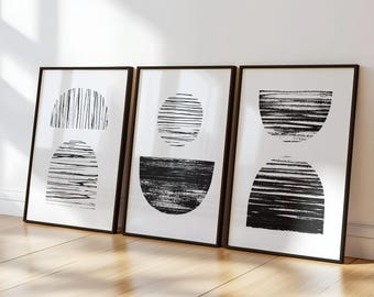Zestaw 3 abstrakcyjnych, minimalistycznych wydruków artystycznych: wystrój domu w stylu boho (do pobrania w wersji cyfrowej)